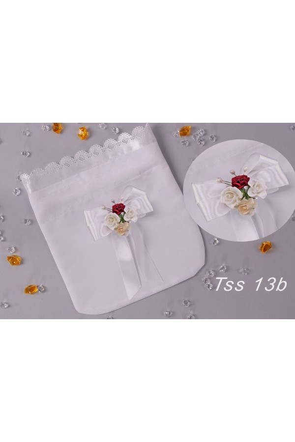 Kommunionssatinbeutel mit Blumenstrauß - obraz 3