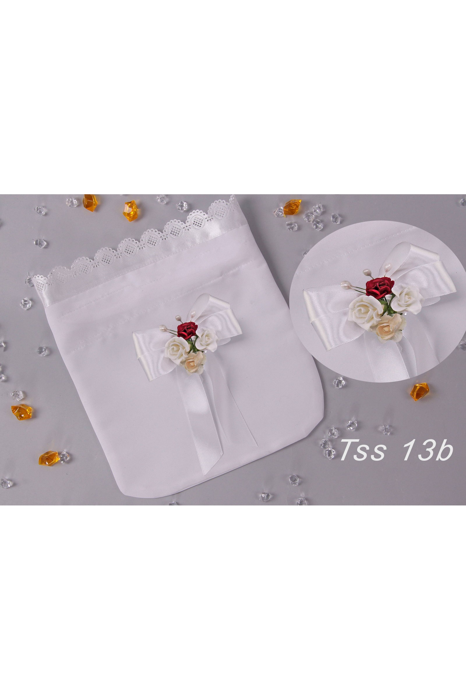 Kommunionssatinbeutel mit Blumenstrauß - obraz 3