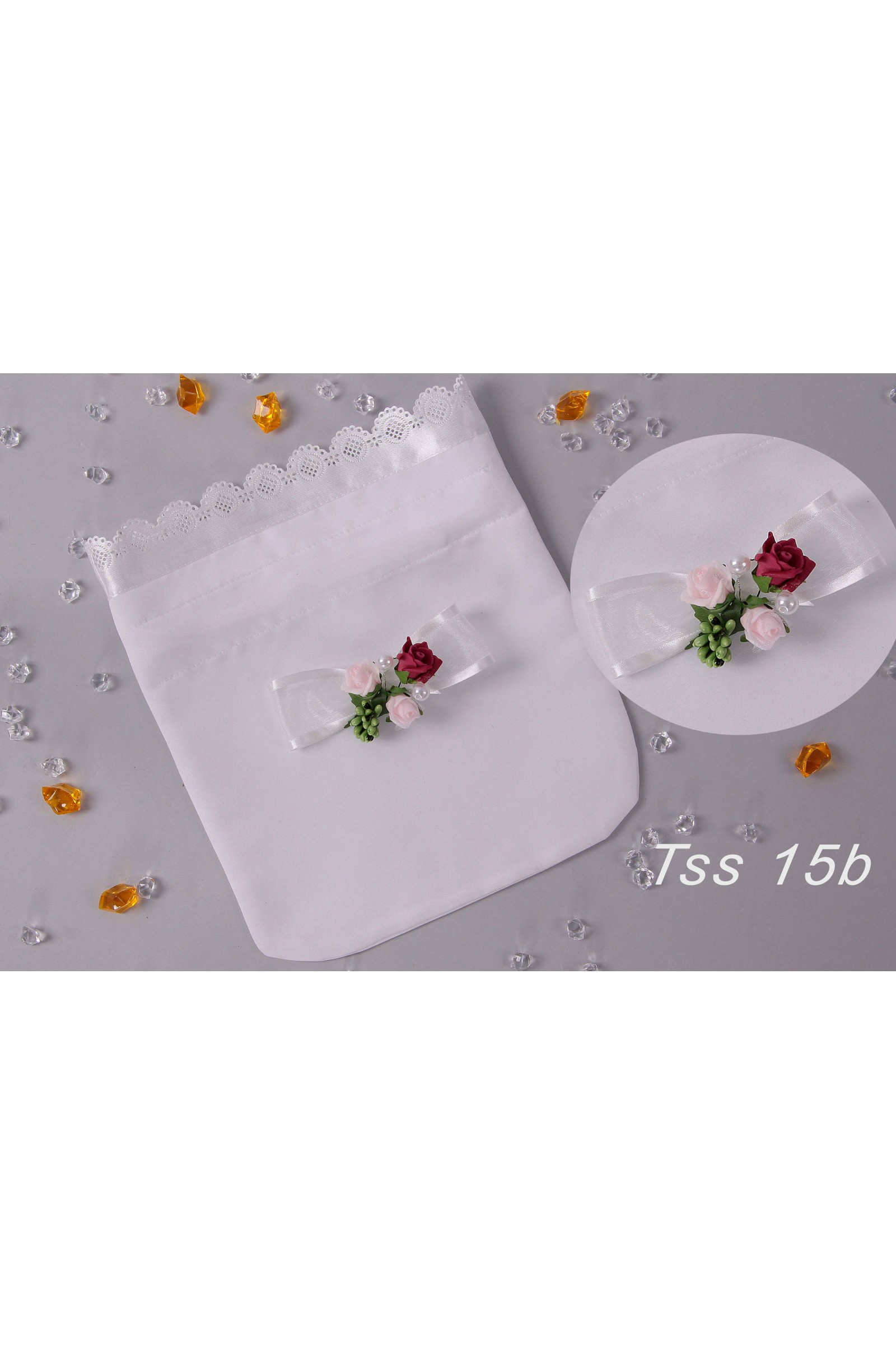 Kommunionssatinbeutel mit Blumenstrauß - obraz 5