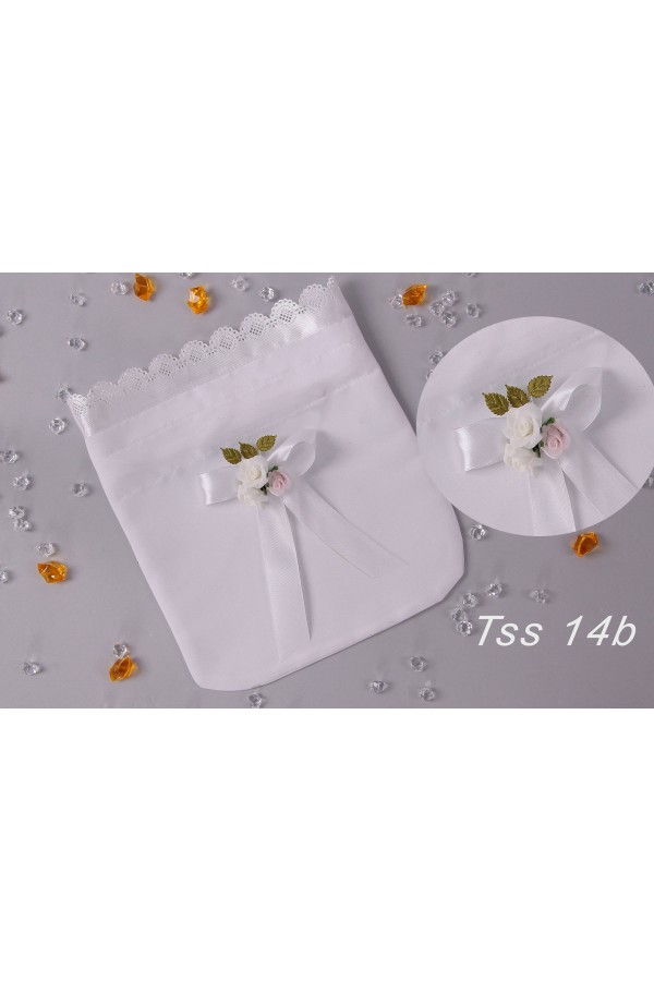 Kommunionssatinbeutel mit Blumenstrauß - obraz 4