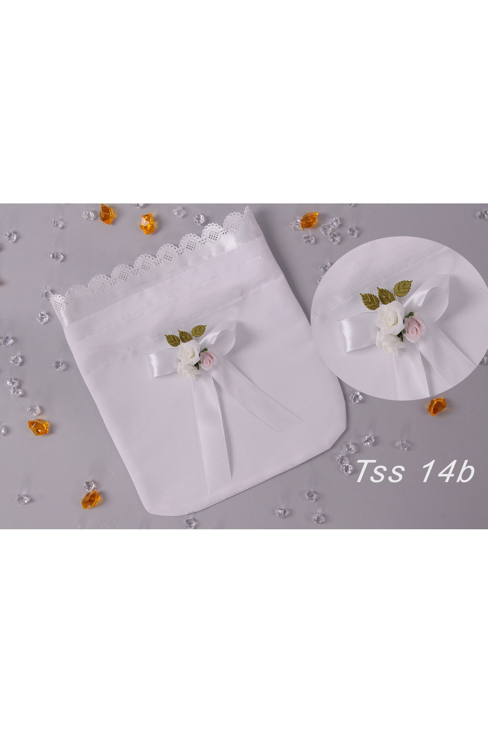 Kommunionssatinbeutel mit Blumenstrauß - obraz 4