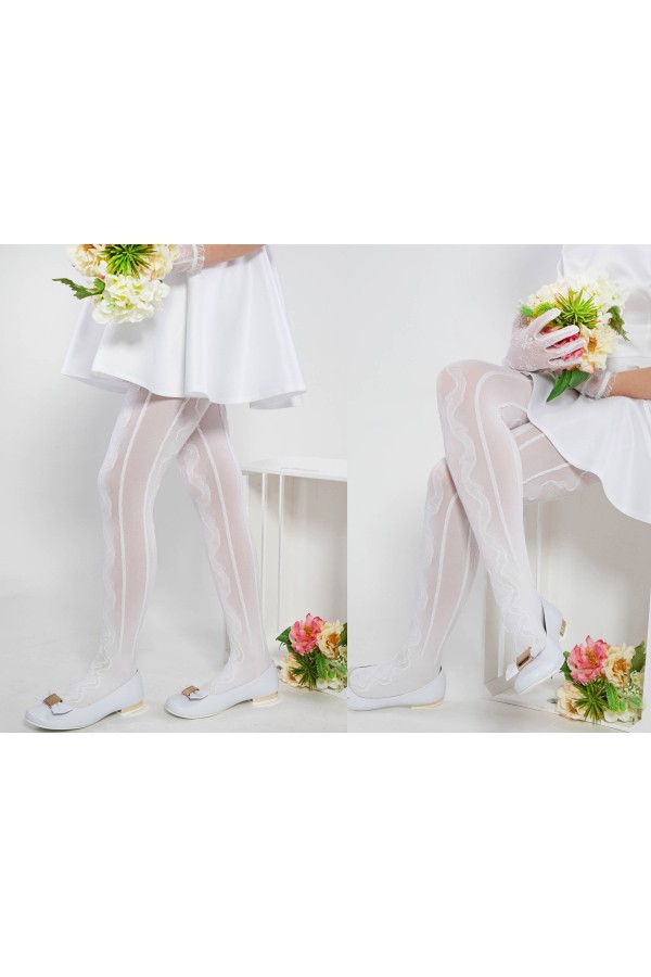 Elegante Kommunionsstrumpfhose - Olive wärmend - obraz 3