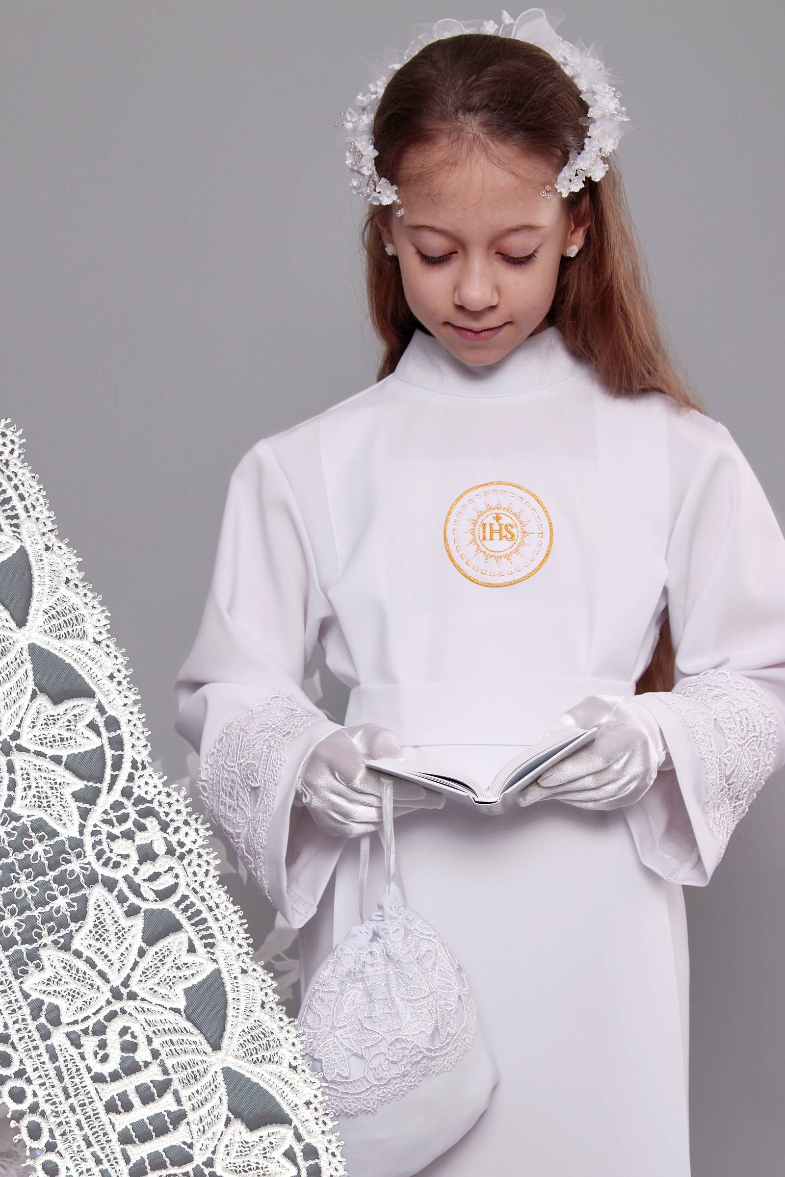 Kommunion albe mit guipure 8a/UK-Z3 - obraz 0