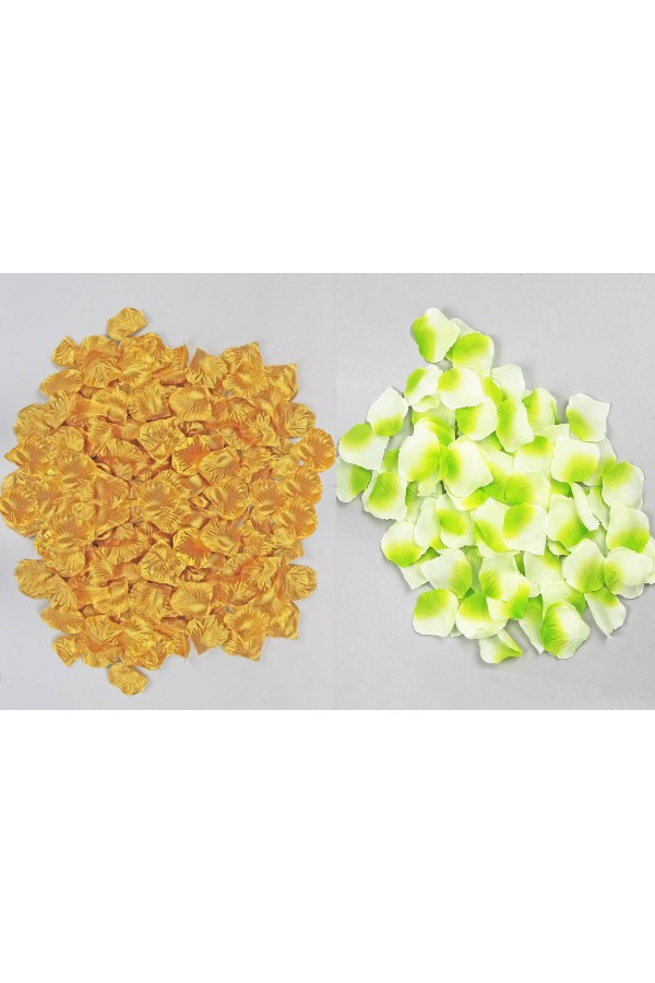 Tischdekoration zur Kommunion - Set aus goldenen und grünen Rosenblättern - obraz 3