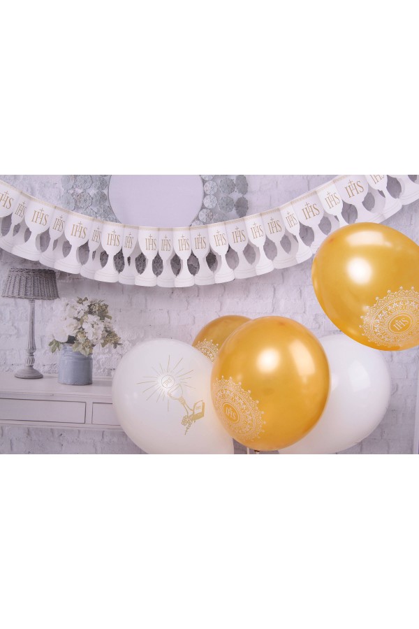Kommunionsballons - weiß und gold - obraz 2