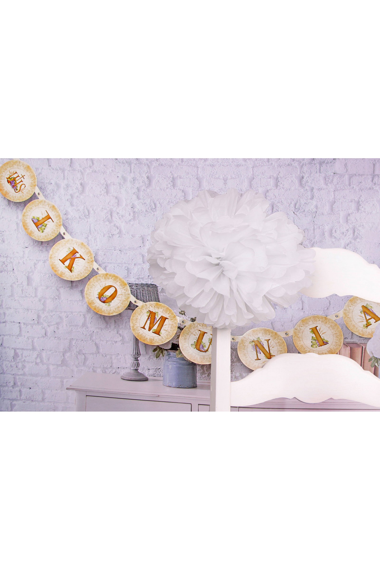 Kommunion Stuhl Dekoration in Papier - weiß - obraz 2