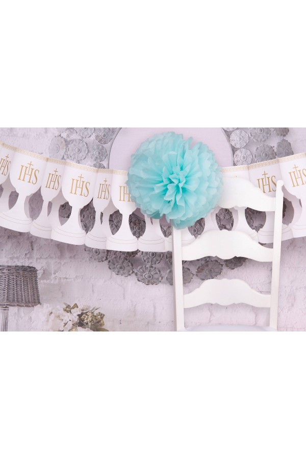 Kommunion Stuhl Dekoration aus Papier - blau - obraz 3