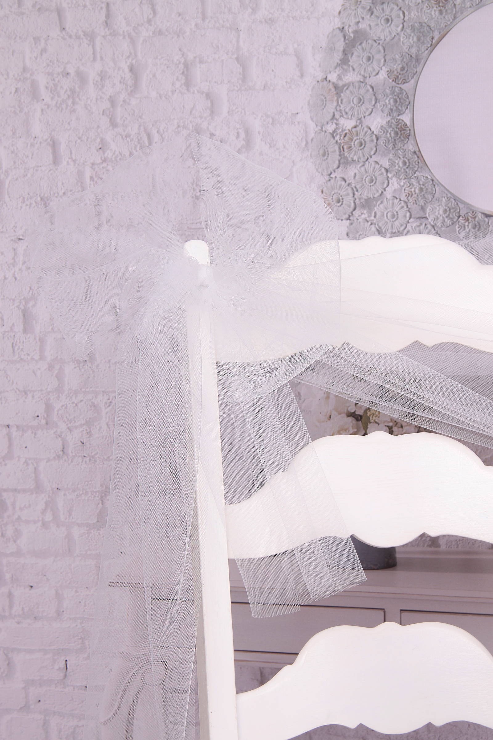 Kommunion Stuhl Tüll Dekoration - weiß - obraz 0