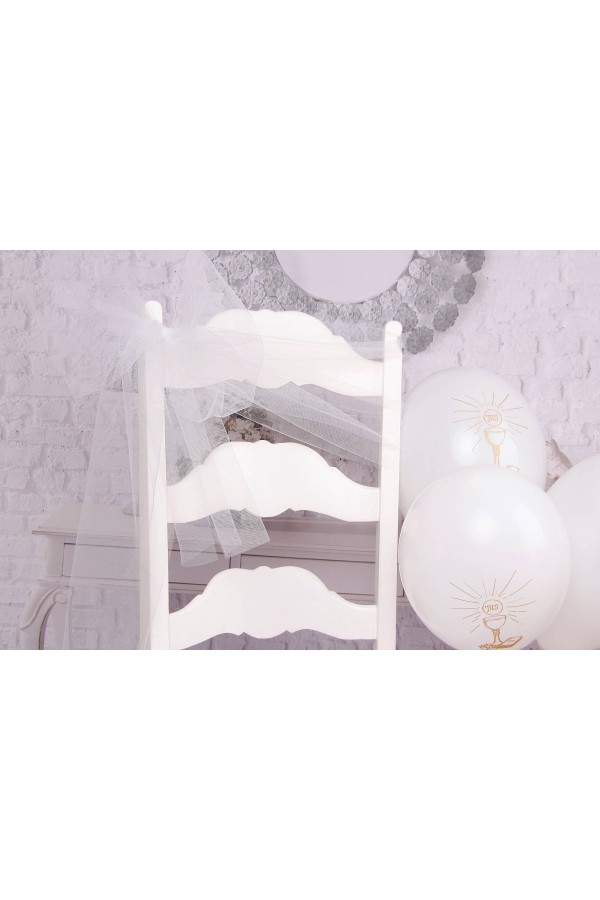 Kommunion Stuhl Tüll Dekoration - weiß - obraz 2