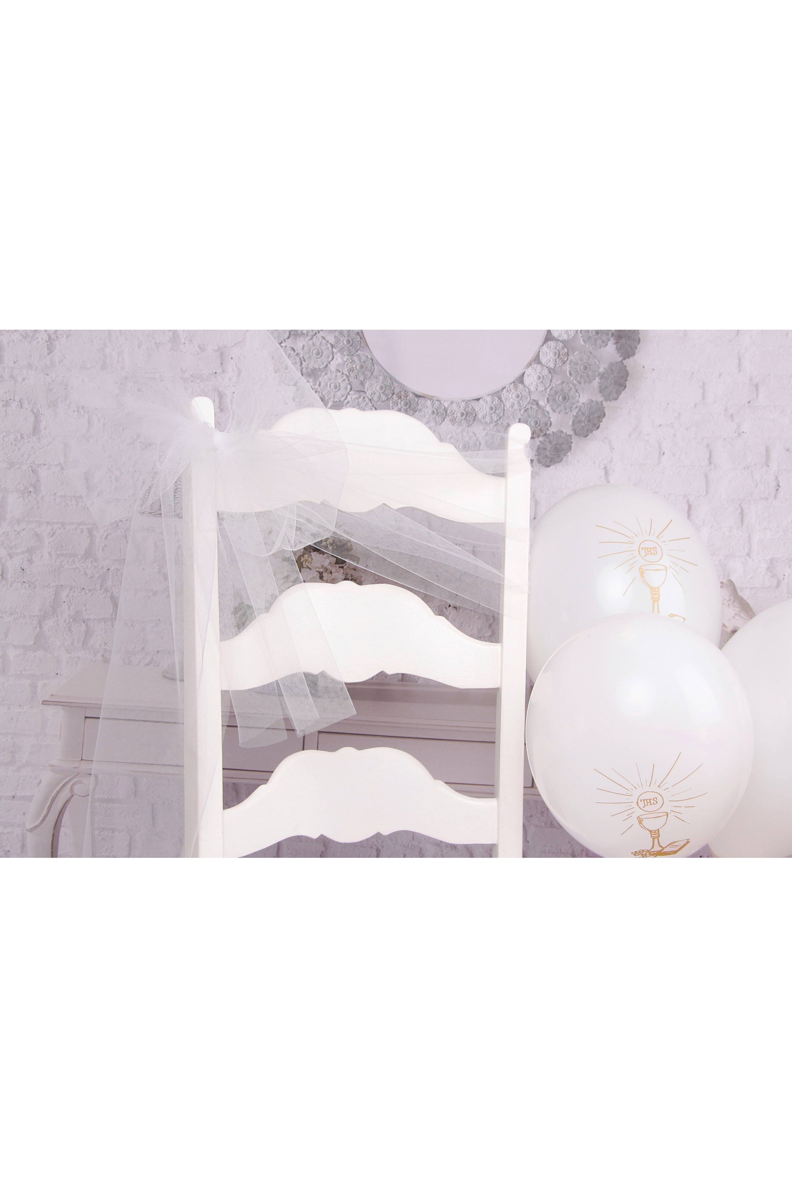 Kommunion Stuhl Tüll Dekoration - weiß - obraz 2