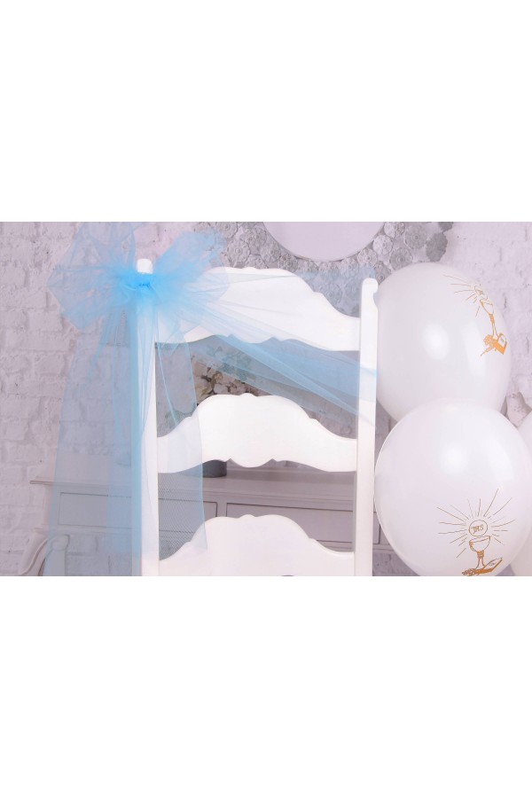 Kommunion Stuhl Tüll Dekoration - blau - obraz 2