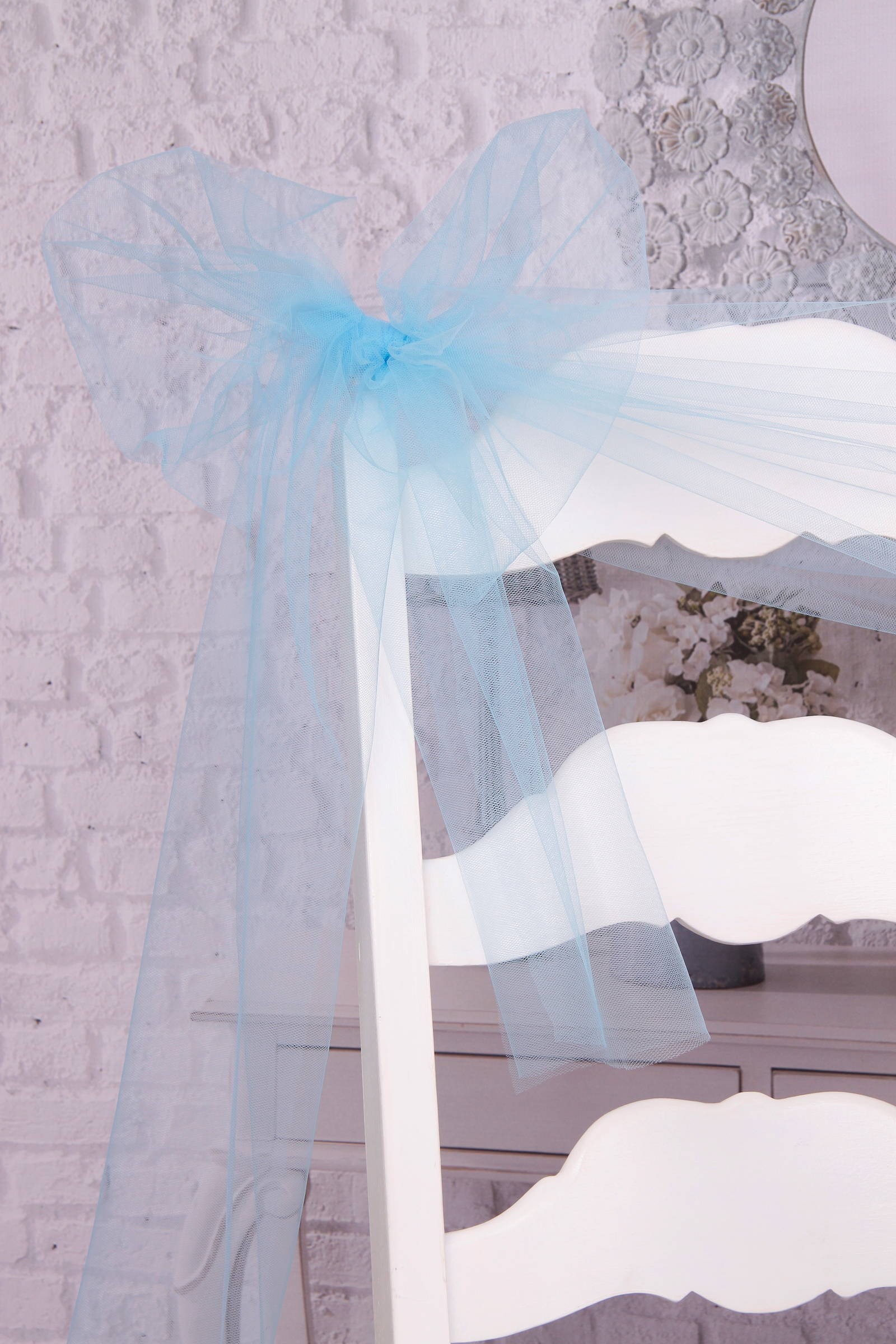 Kommunion Stuhl Tüll Dekoration - blau - obraz 0