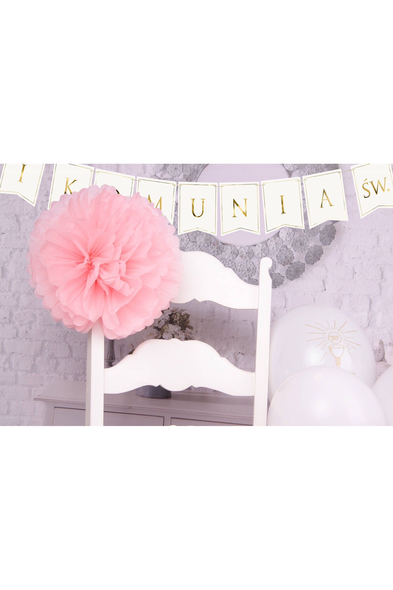 Kommunion Papier Stuhl Dekoration - rosa - obraz 3
