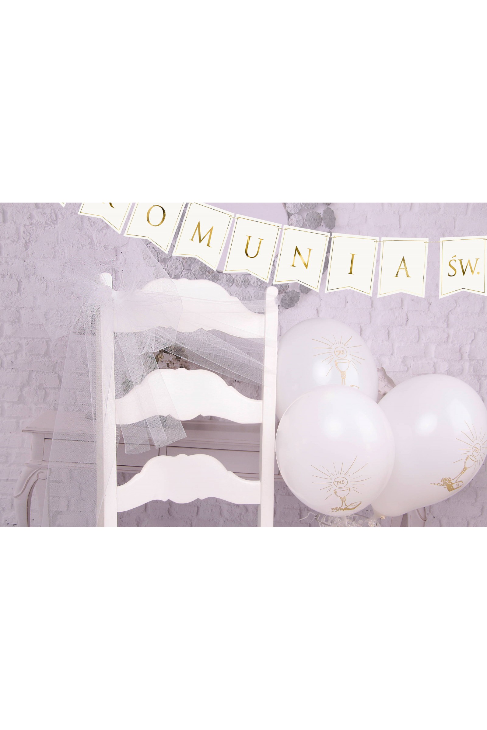 Kommunion Stuhl Tüll Dekoration - weiß - obraz 3