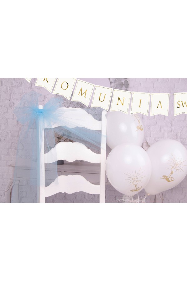 Kommunion Stuhl Tüll Dekoration - blau - obraz 3