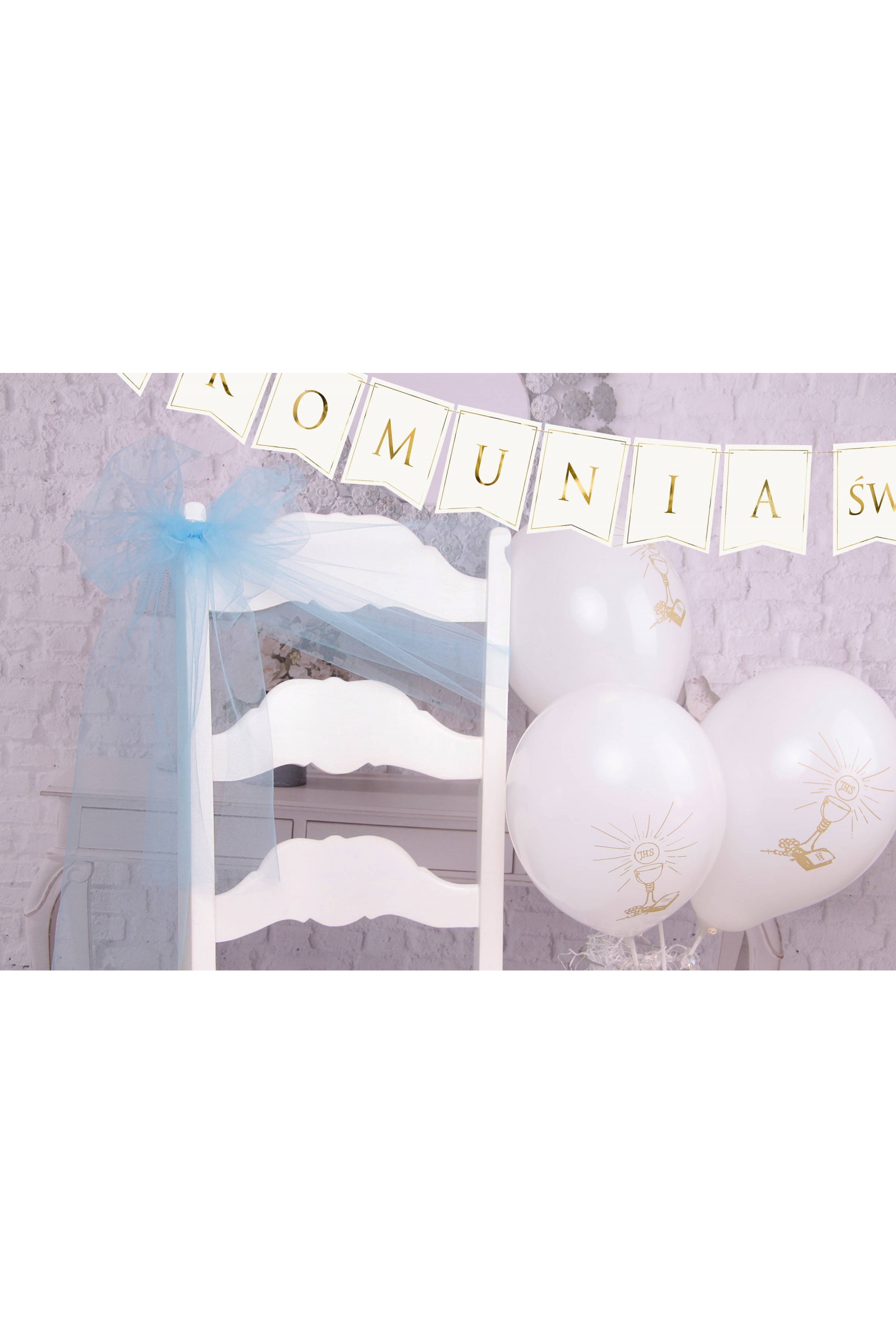 Kommunion Stuhl Tüll Dekoration - blau - obraz 3