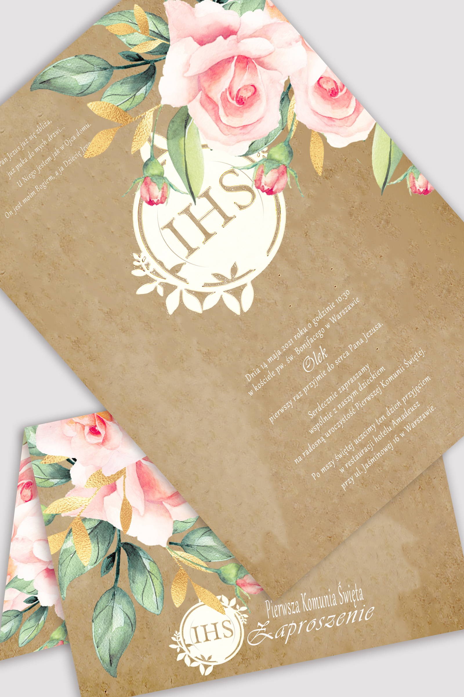 Personalisierte Kommunionseinladungen aus Bausätzen - Pergamentstrauß - obraz 0