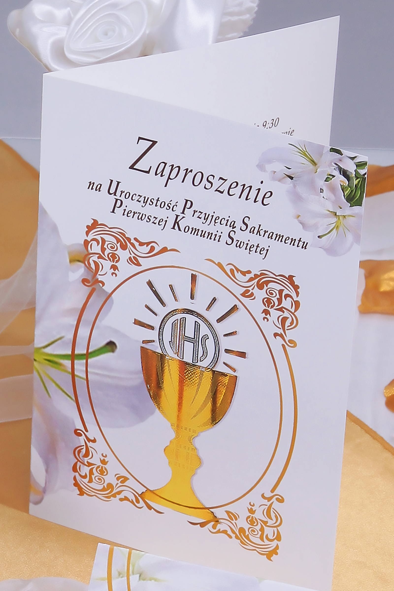 Personalisierte Kommunionseinladungen aus Bausätzen - Gold - obraz 0