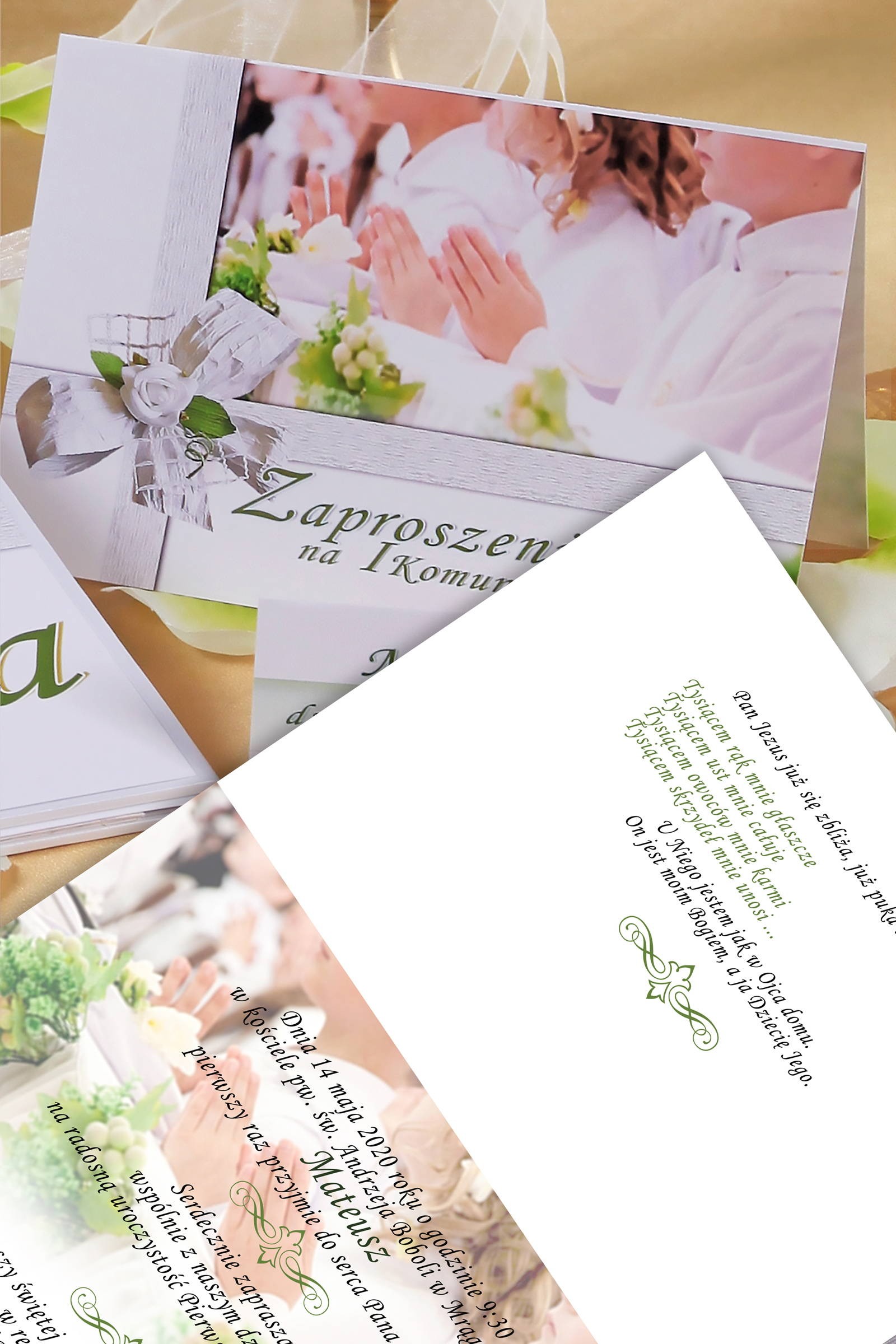 Personalisierte Kommunioneinladungen aus Bausätzen - Kinder weiß - obraz 0