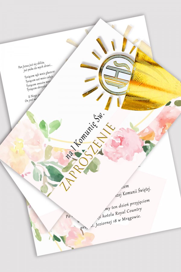 Personalisierte Kommunionseinladungen aus Bausätzen - Aquarell rosa - obraz 2