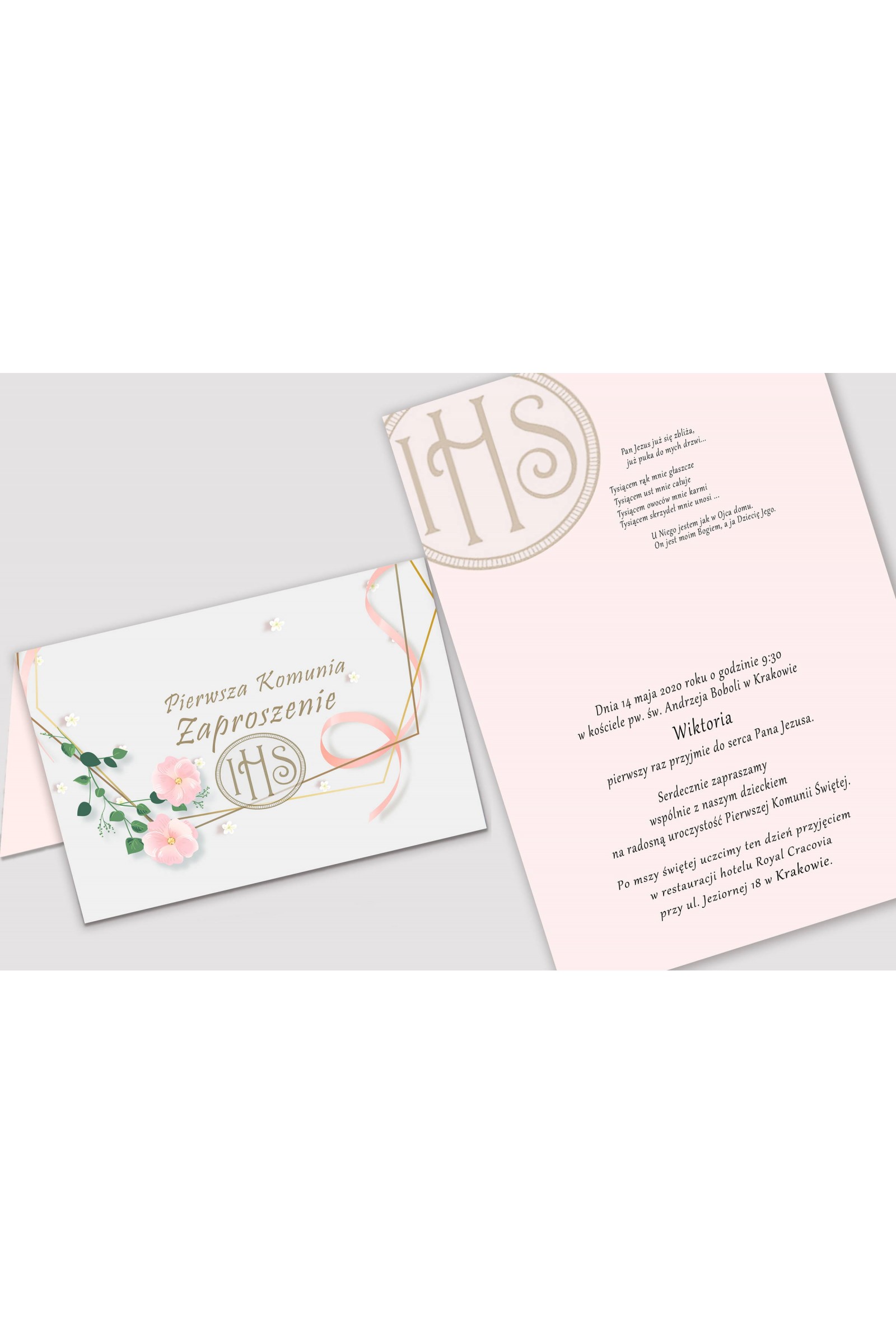 Personalisierte Kommunionseinladungen aus Bausätzen - Rosa Schleife - obraz 2