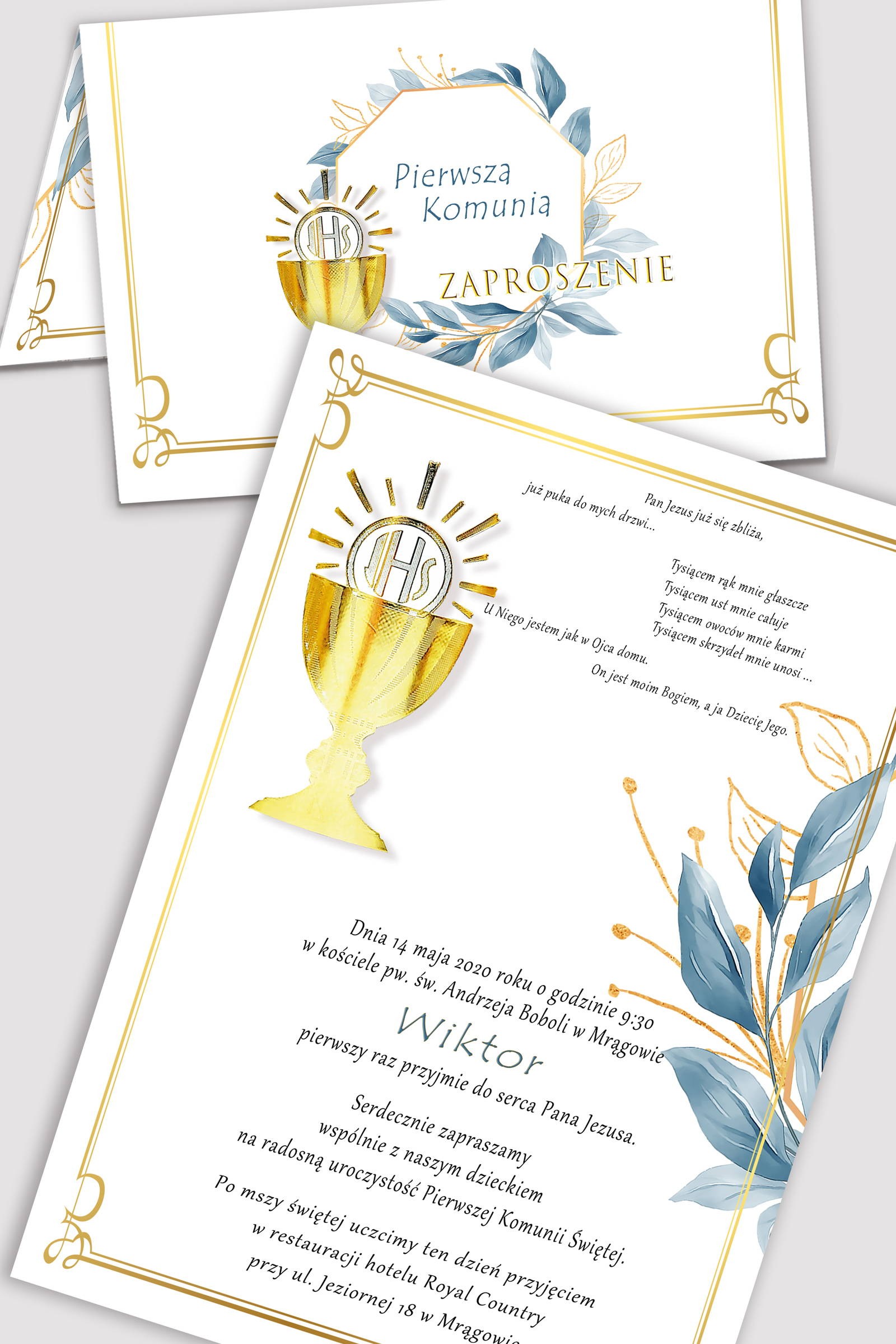 Personalisierte Kommunionseinladungen mit Sets - Gold mit einem Hauch von Marineblau - obraz 0