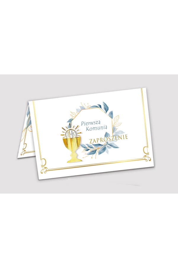 Personalisierte Kommunionseinladungen mit Sets - Gold mit einem Hauch von Marineblau - obraz 1
