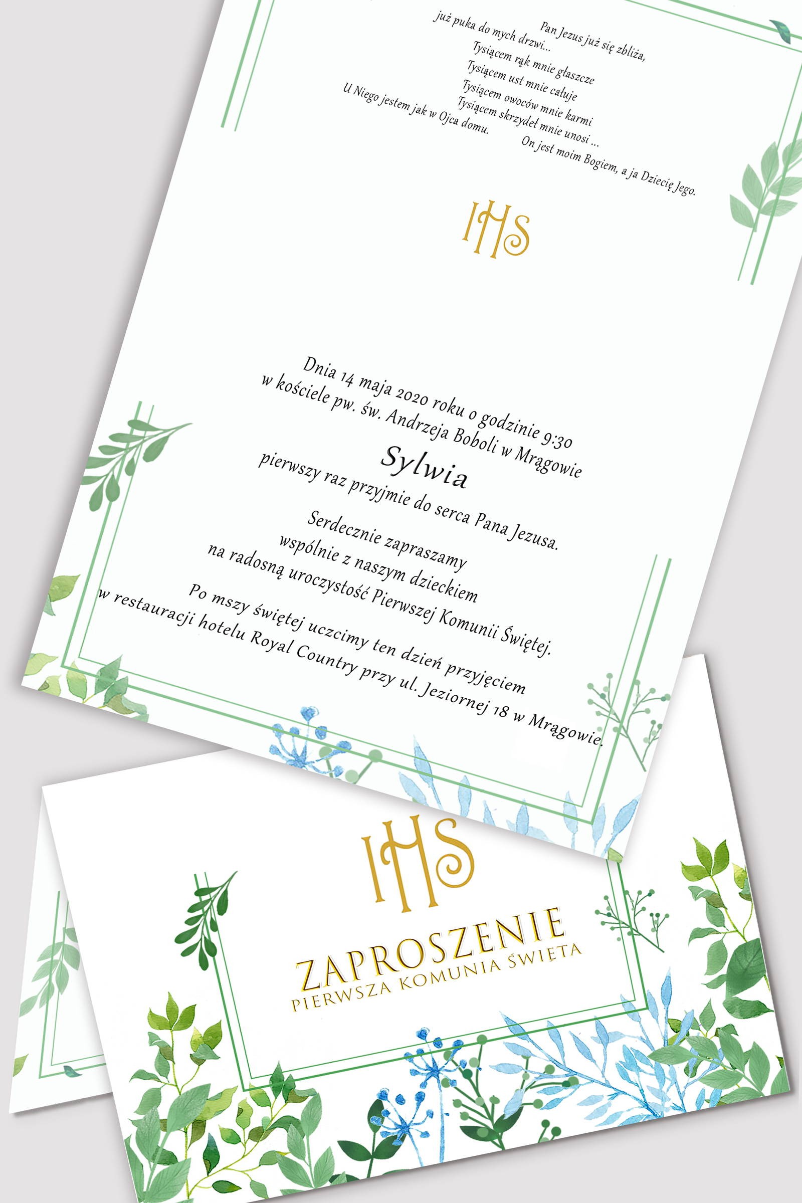 Personalisierte Kommunionseinladungen aus Sets - Frühlingsblätter - obraz 0