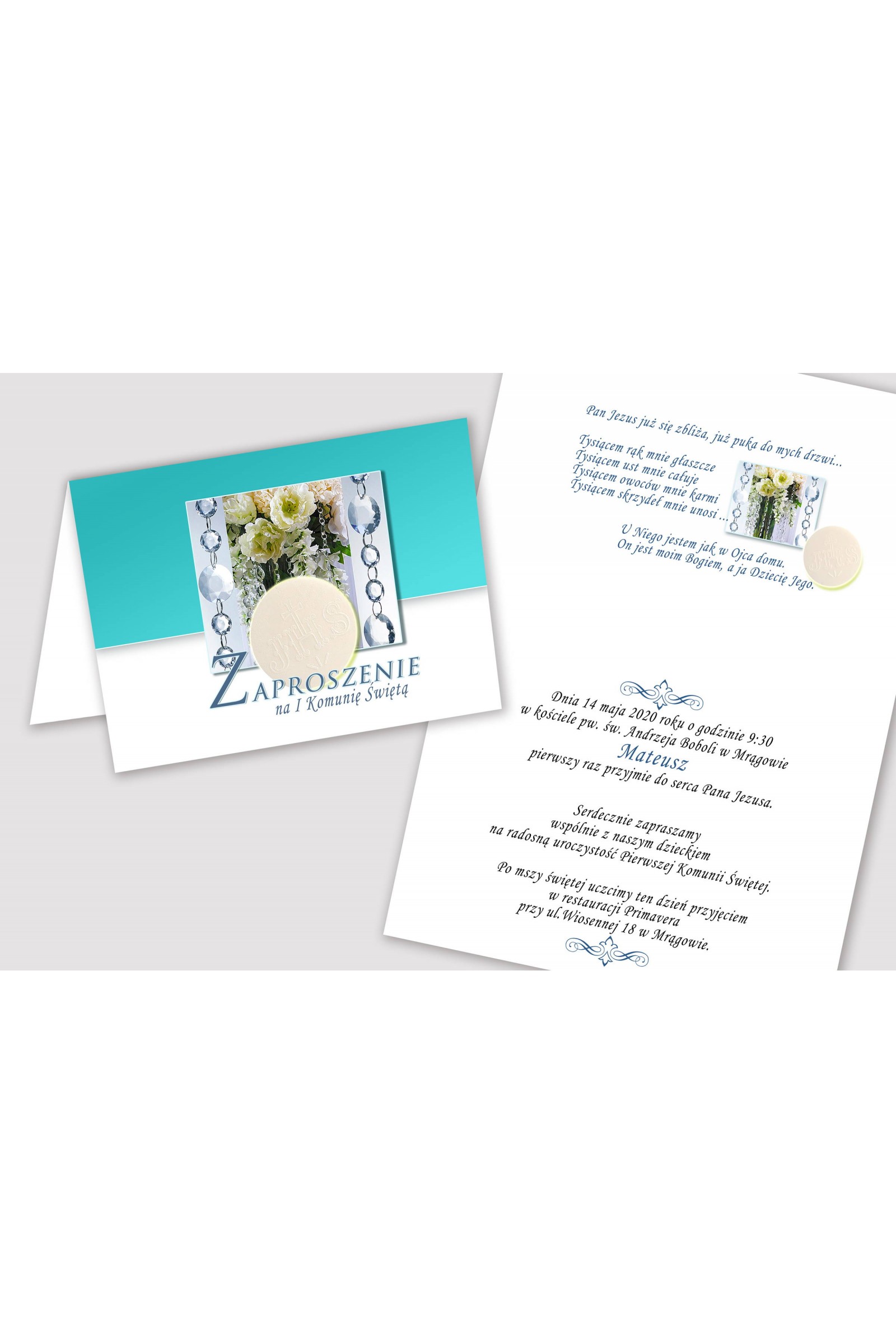 Personalisierte Kommunioneinladungen mit Sets - Kristallblau - obraz 2