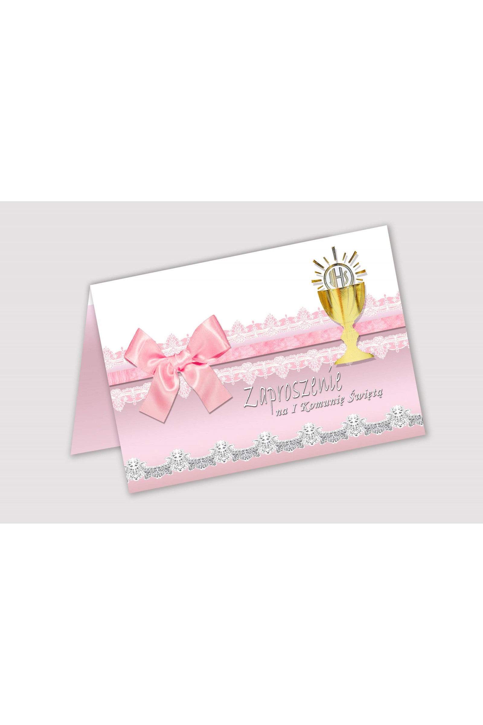 Personalisierte Kommunionseinladungen aus Bausätzen - Spitze rosa - obraz 1