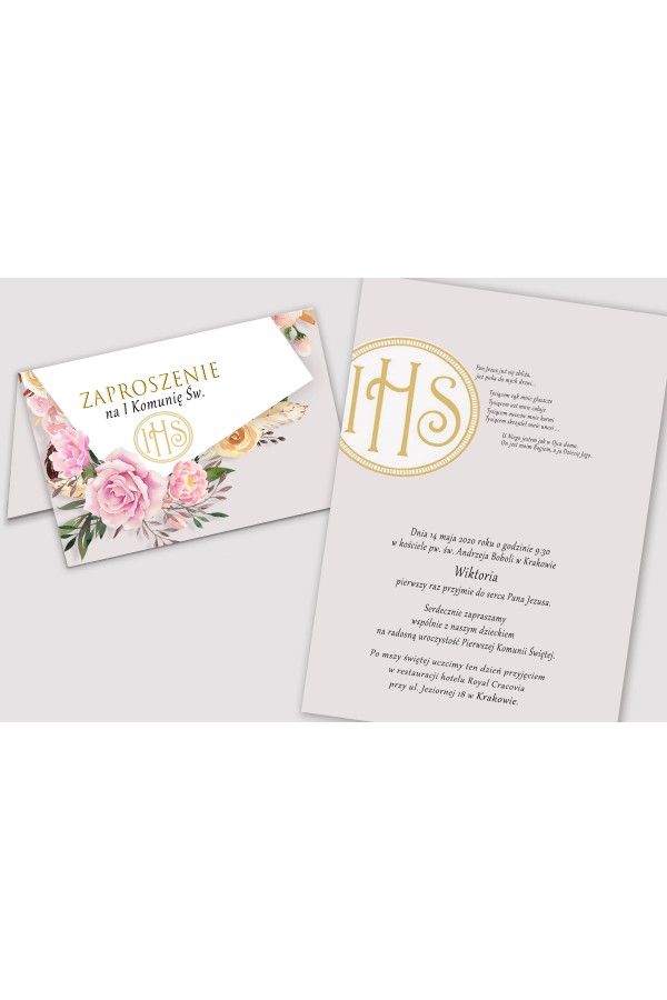 Personalisierte Kommunioneinladungen aus Bausätzen - Pfingstrose und Rose - obraz 2