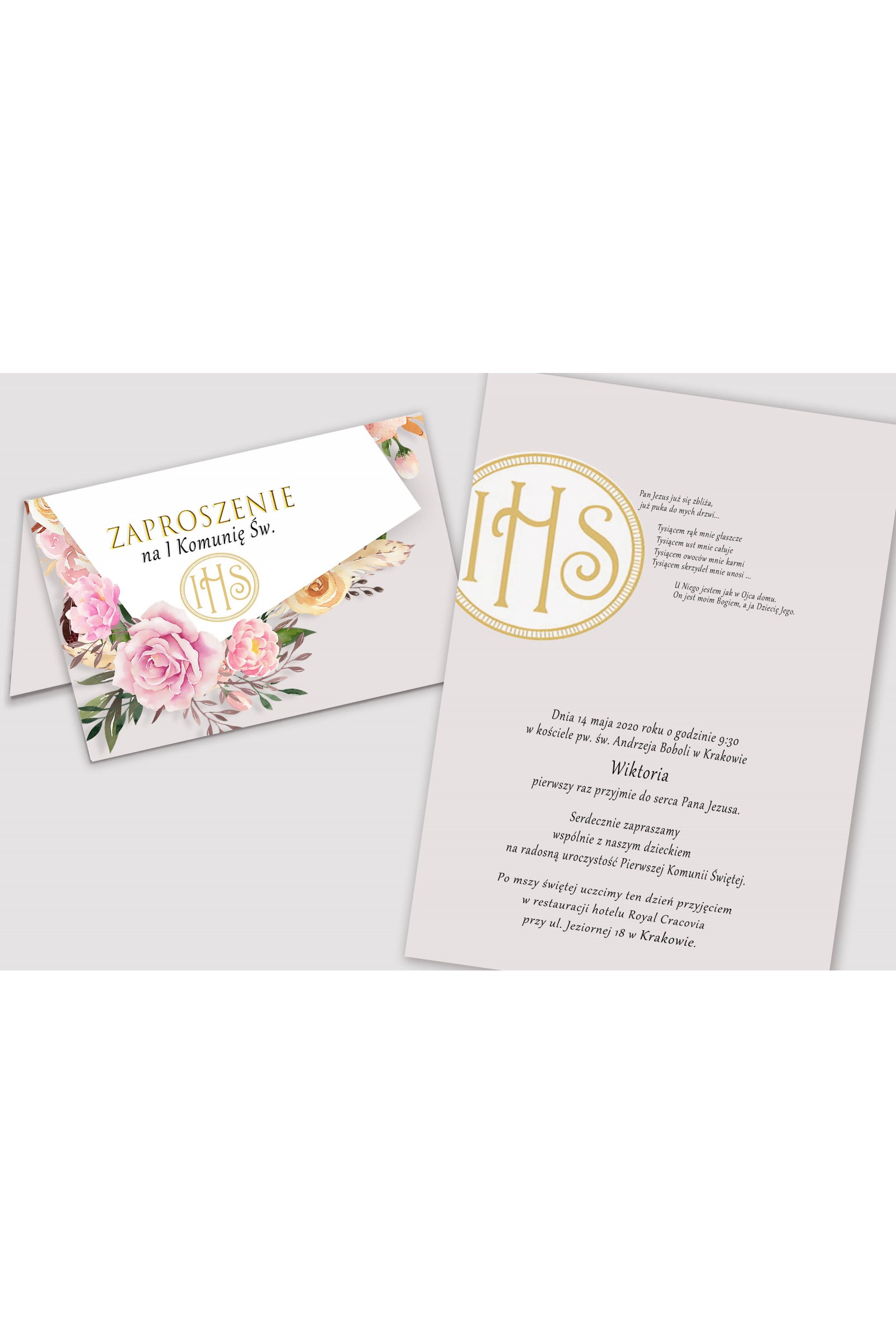 Personalisierte Kommunioneinladungen aus Bausätzen - Pfingstrose und Rose - obraz 2