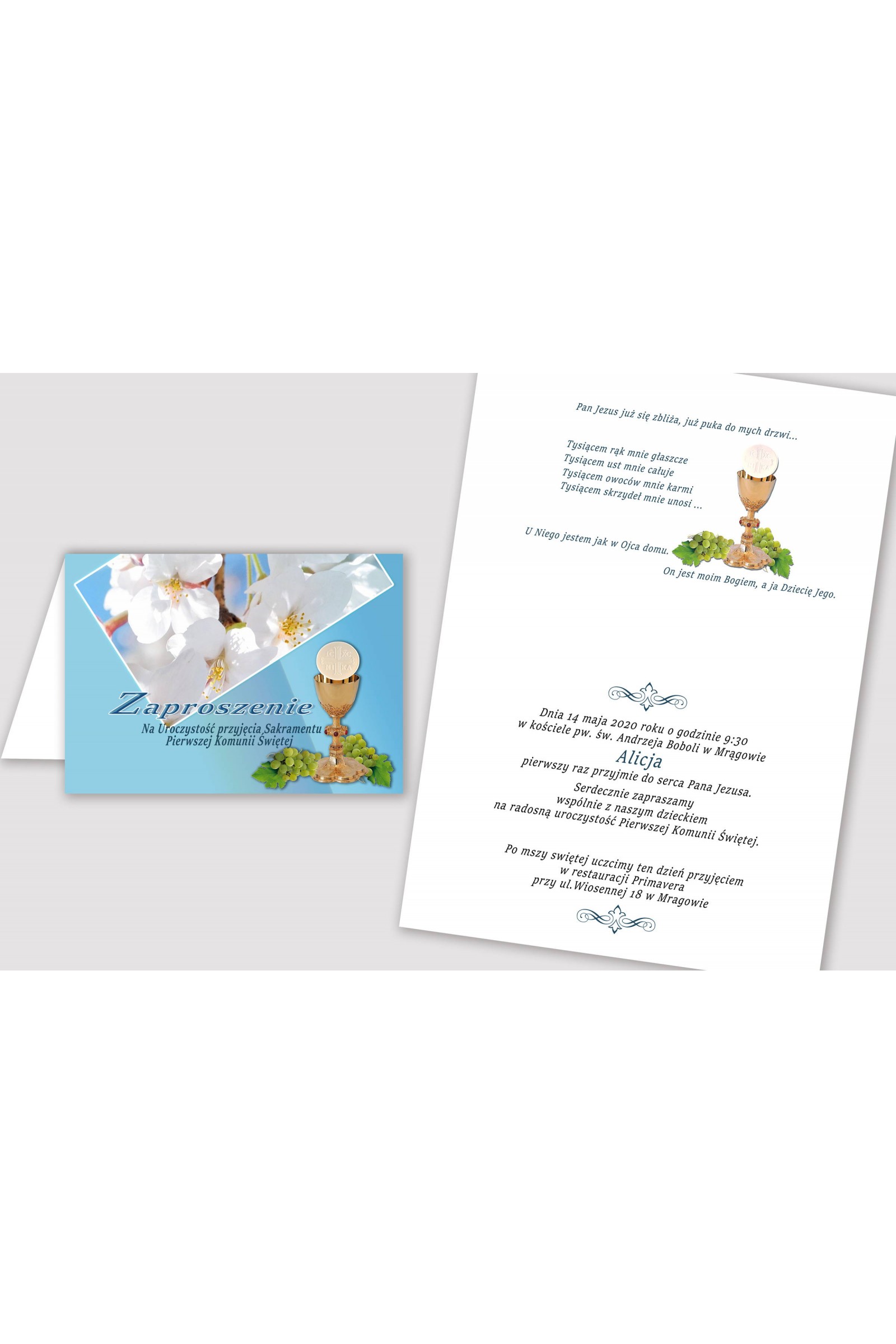 Personalisierte Kommunioneinladungen aus Bausätzen - Türkisfarbener Apfelbaum - obraz 2