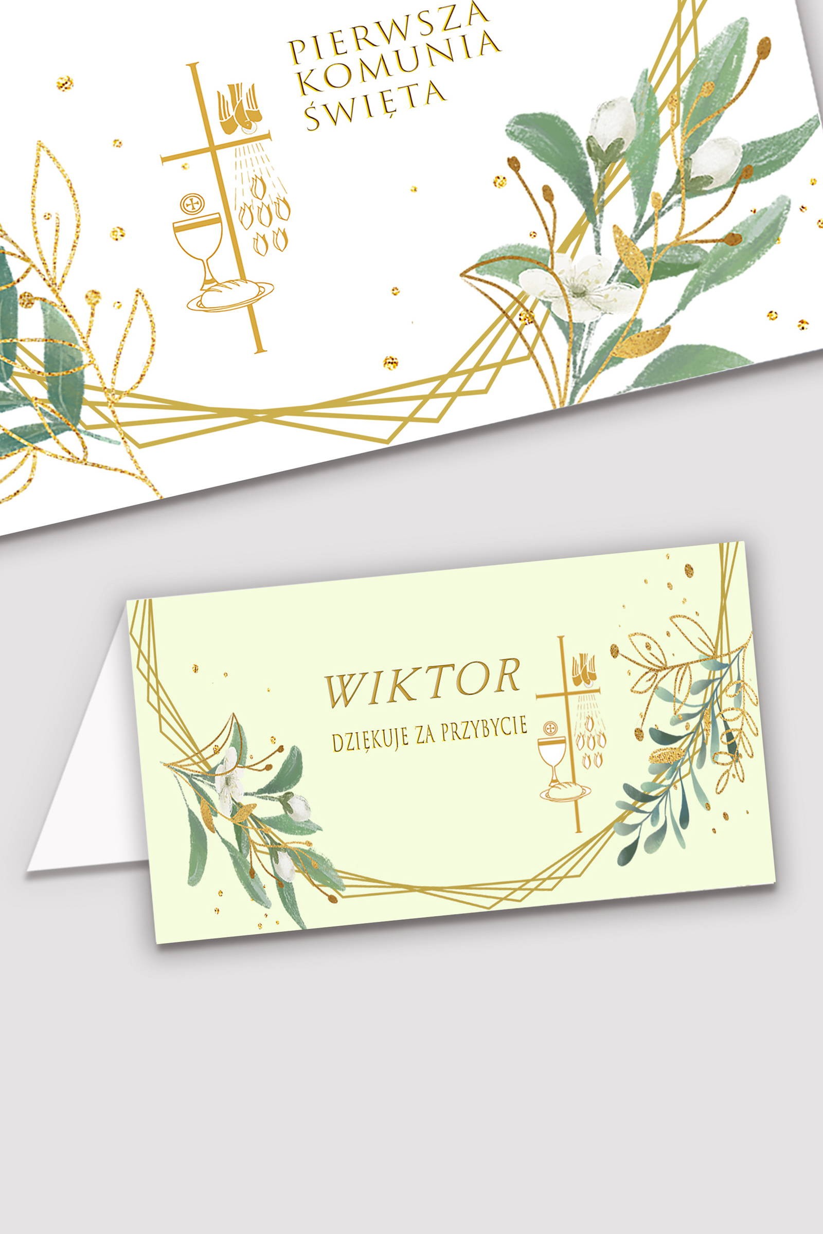 Personalisierte Kommunionsvignetten - Gold und Zweige - obraz 0