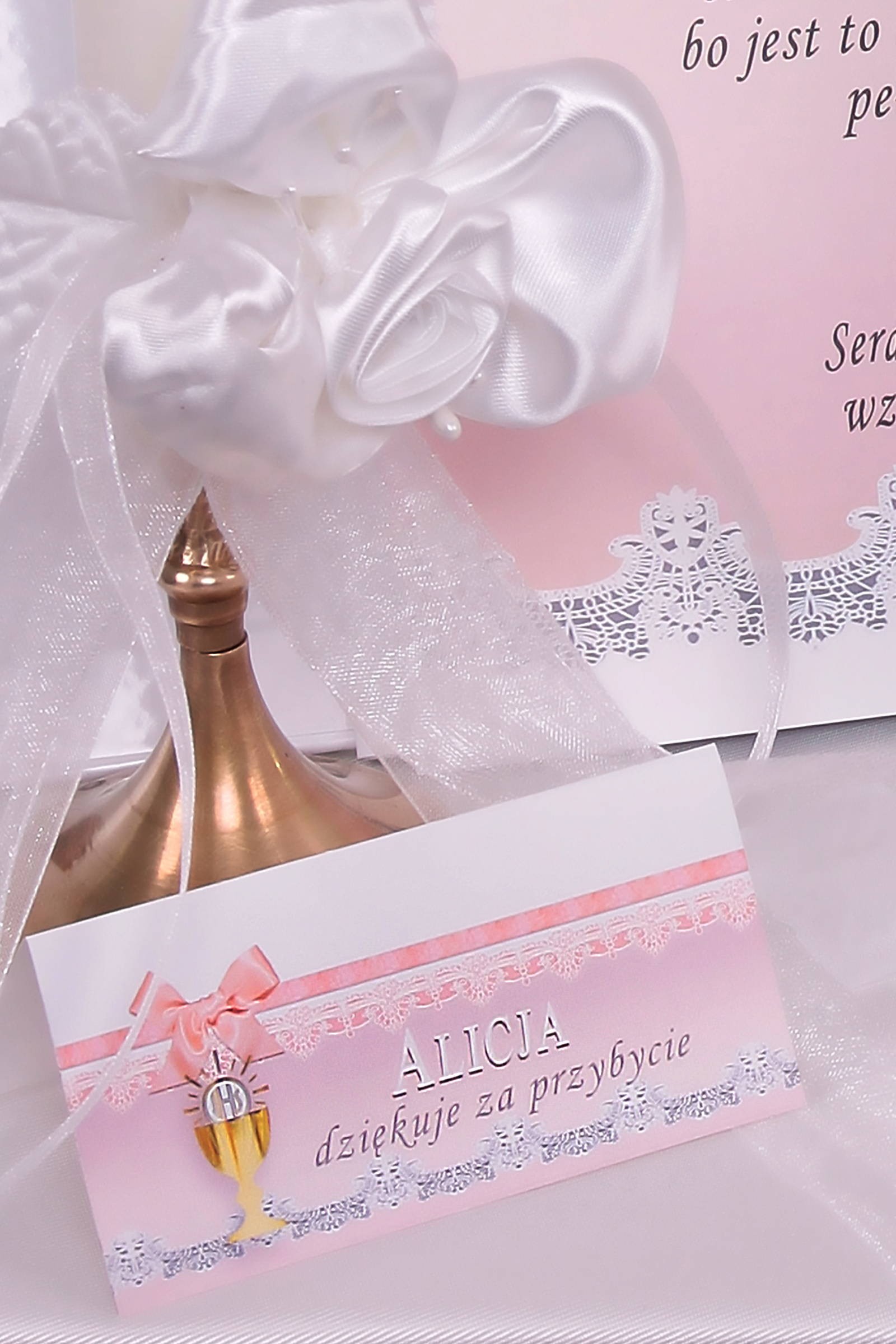 Personalisierte Vignetten zur Kommunion - Spitze rosa - obraz 0