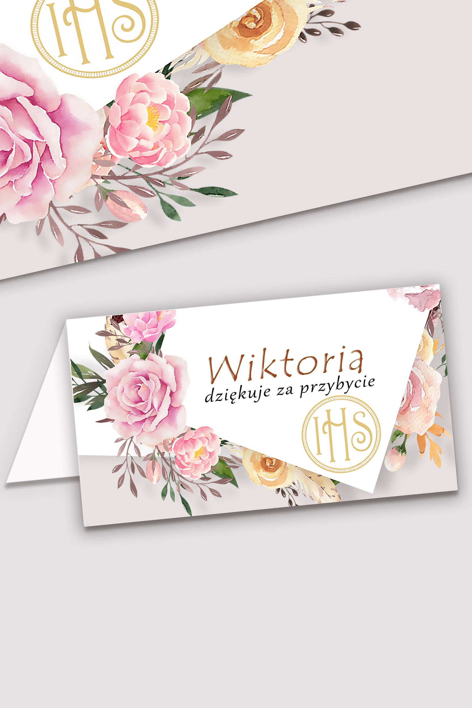 Personalisierte Kommunionsvignetten - Pfingstrose und Rose - obraz 0