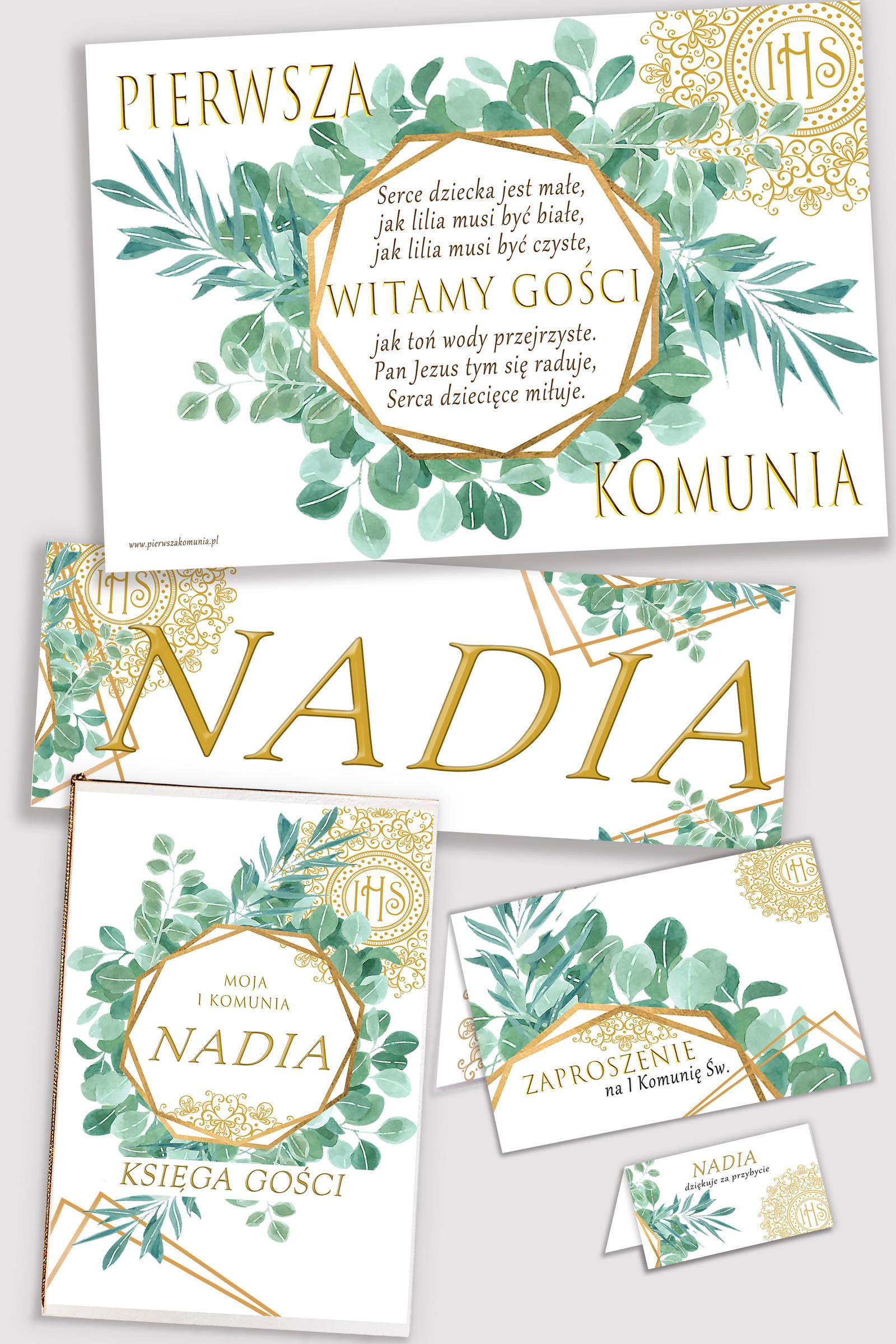 Personalisiertes dekoratives Kommunionsset - Feiner Eukalyptus - obraz 0