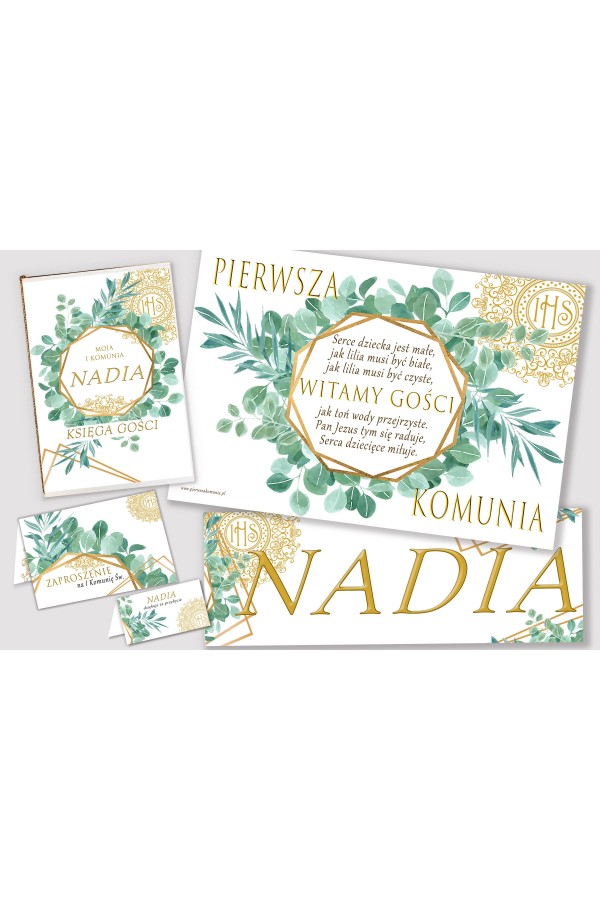 Personalisiertes dekoratives Kommunionsset - Feiner Eukalyptus - obraz 1