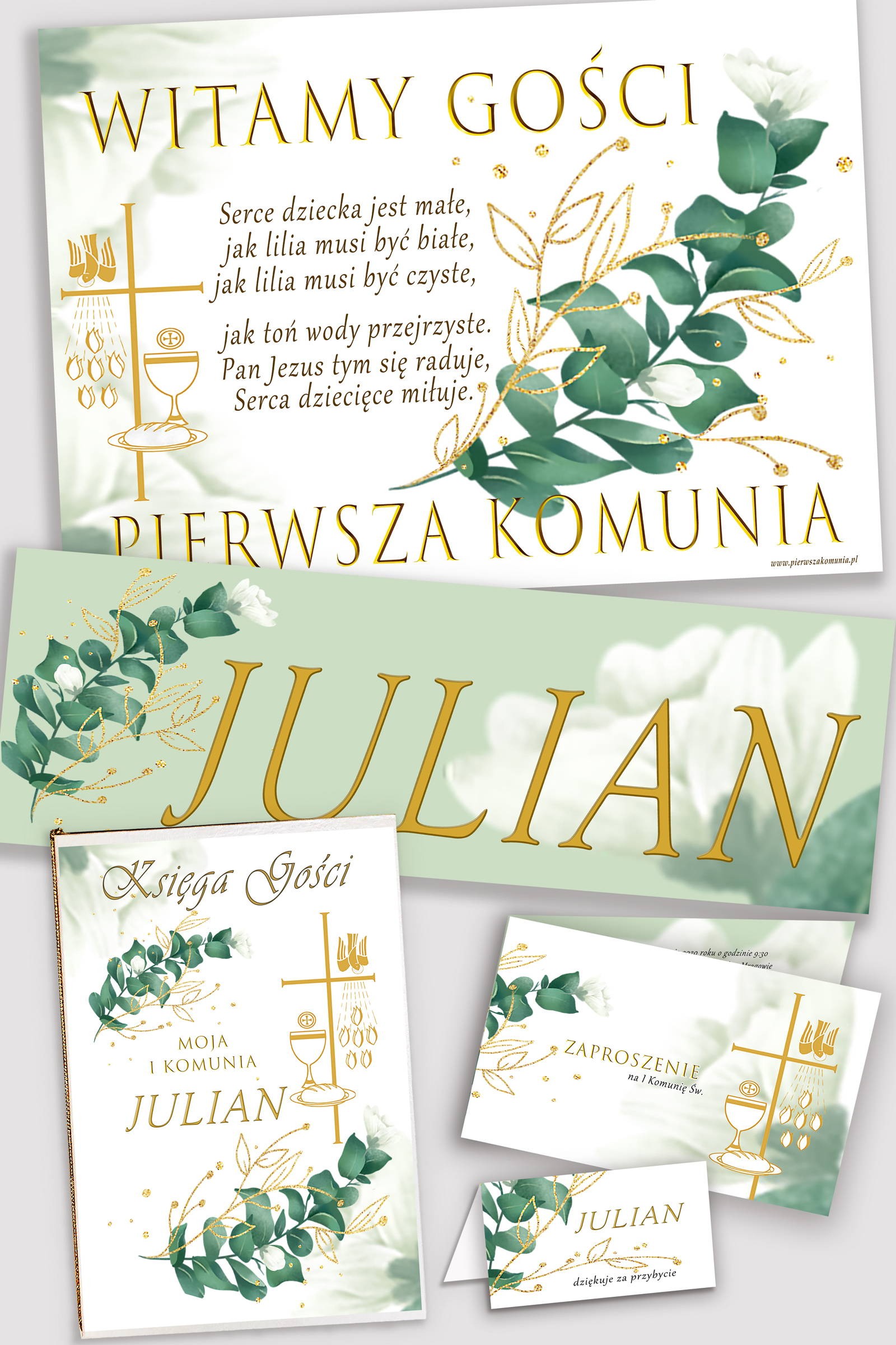 Personalisiertes dekoratives Kommunionsset - Weißes Blütenblatt - obraz 0