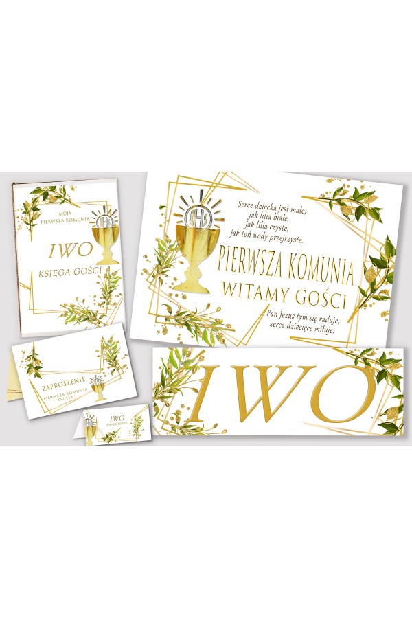 Personalisiertes dekoratives Kommunionsset - Goldene Anhänger - obraz 1