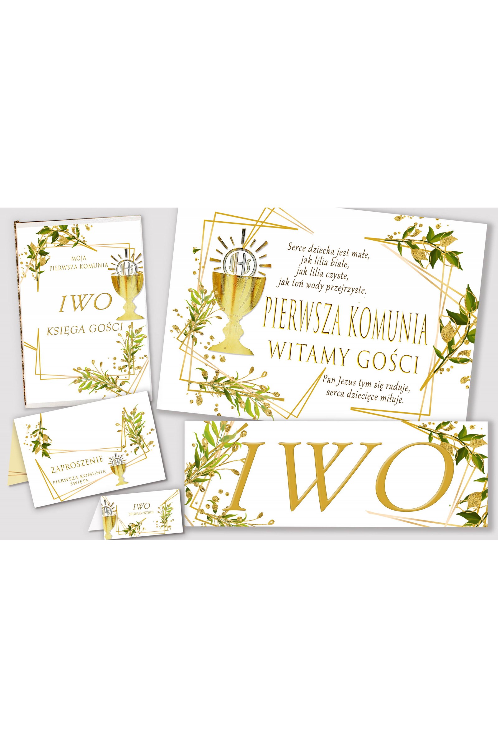 Personalisiertes dekoratives Kommunionsset - Goldene Anhänger - obraz 1