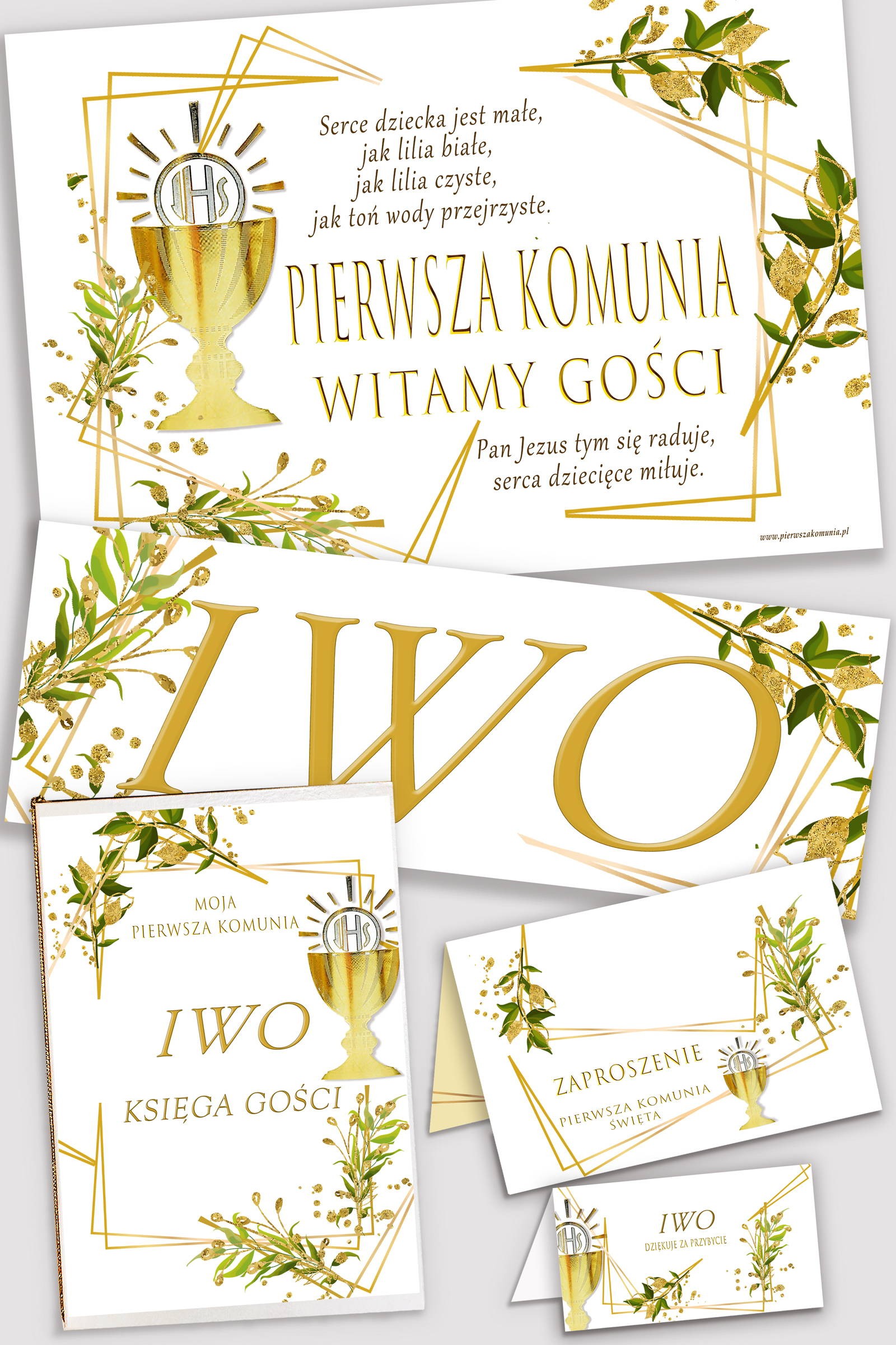 Personalisiertes dekoratives Kommunionsset - Goldene Anhänger - obraz 0