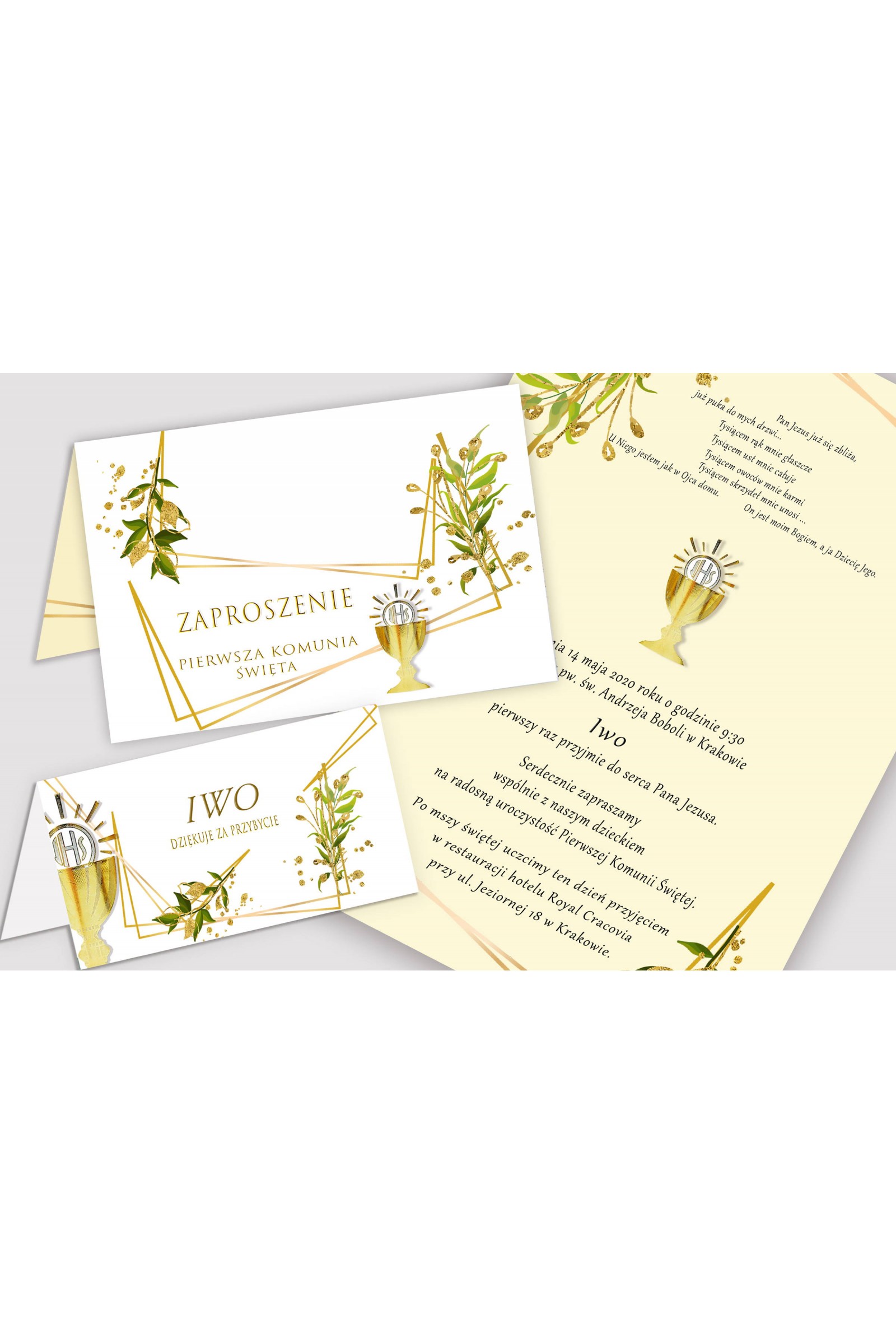 Personalisiertes dekoratives Kommunionsset - Goldene Anhänger - obraz 5