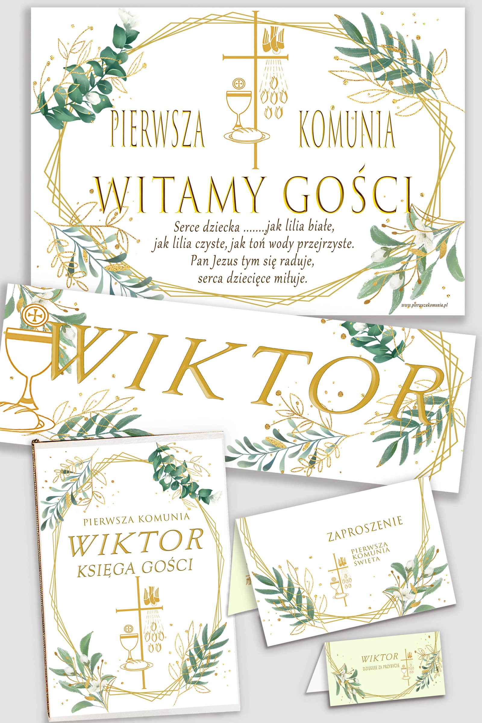 Personalisiertes dekoratives Kommunionsset - Gold und Zweige - obraz 0