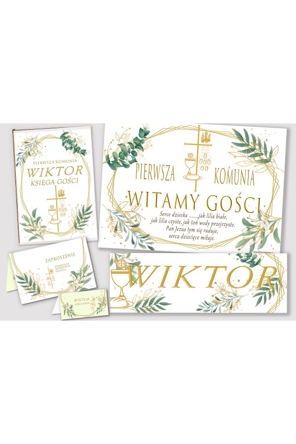 Personalisiertes dekoratives Kommunionsset - Gold und Zweige - obraz 1