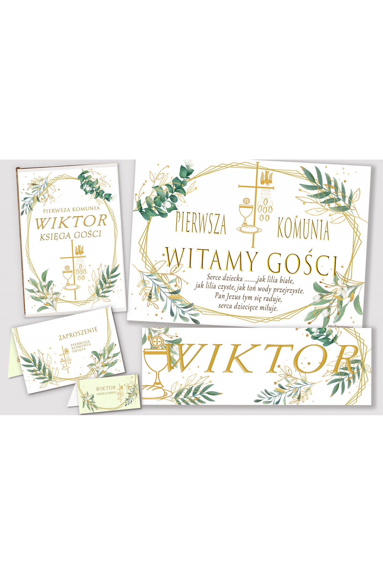 Personalisiertes dekoratives Kommunionsset - Gold und Zweige - obraz 1