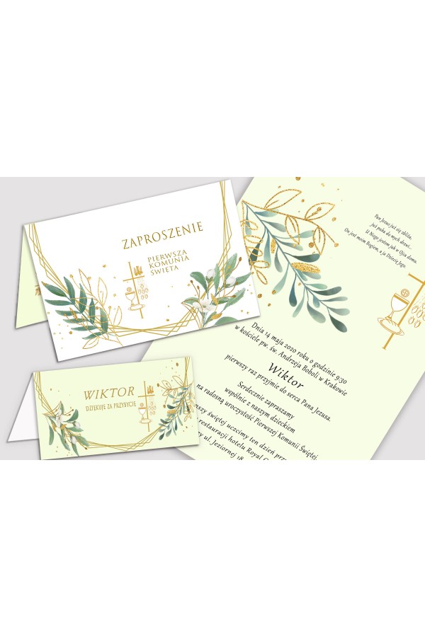 Personalisiertes dekoratives Kommunionsset - Gold und Zweige - obraz 5