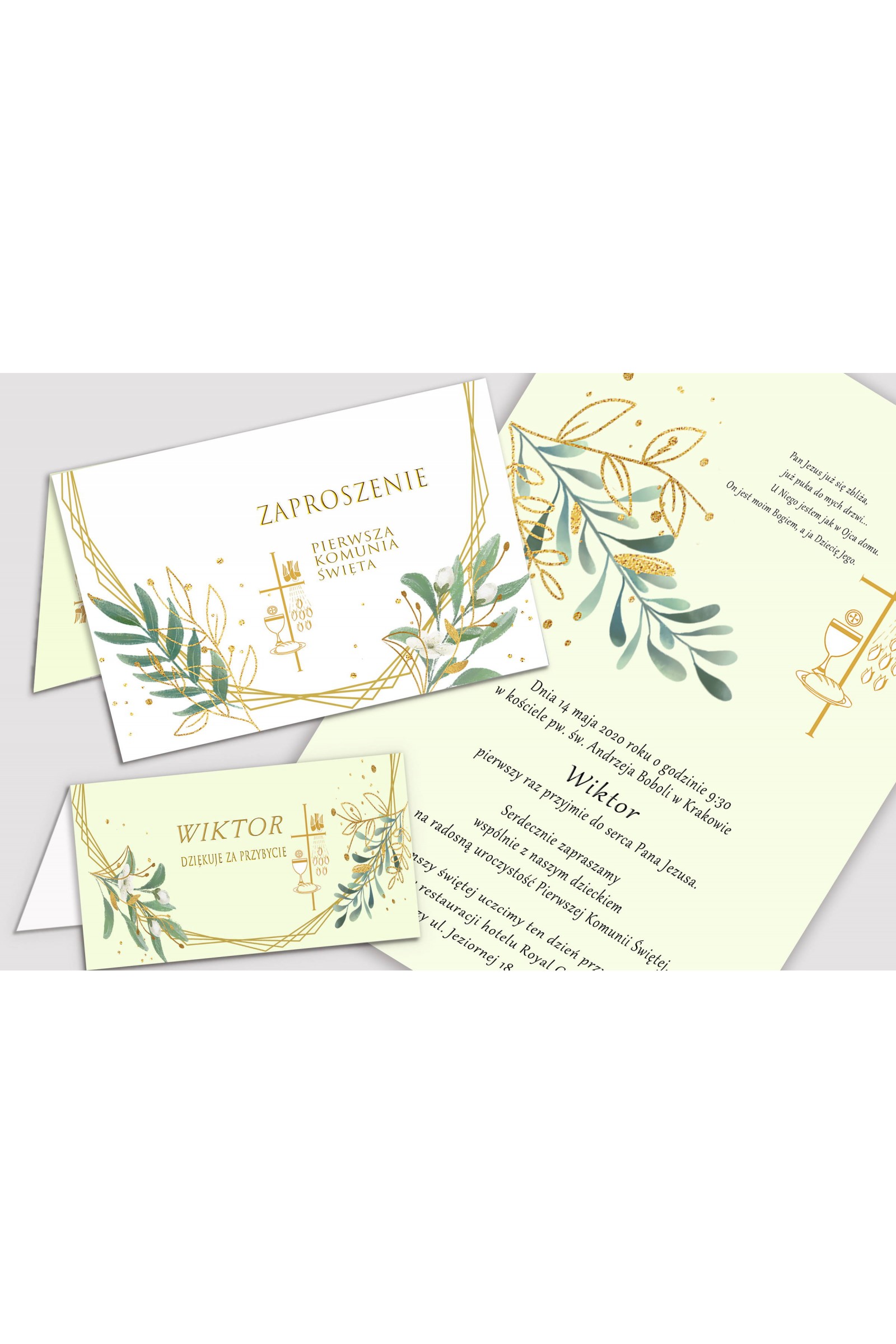 Personalisiertes dekoratives Kommunionsset - Gold und Zweige - obraz 5