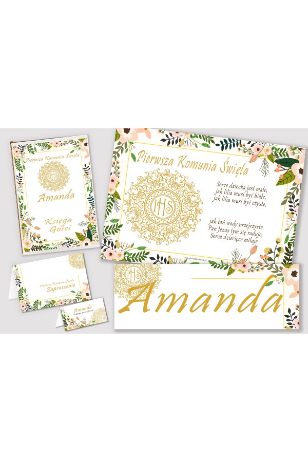 Personalisiertes dekoratives Kommunionsset - Pastellfarbene Mohnblumen - obraz 1