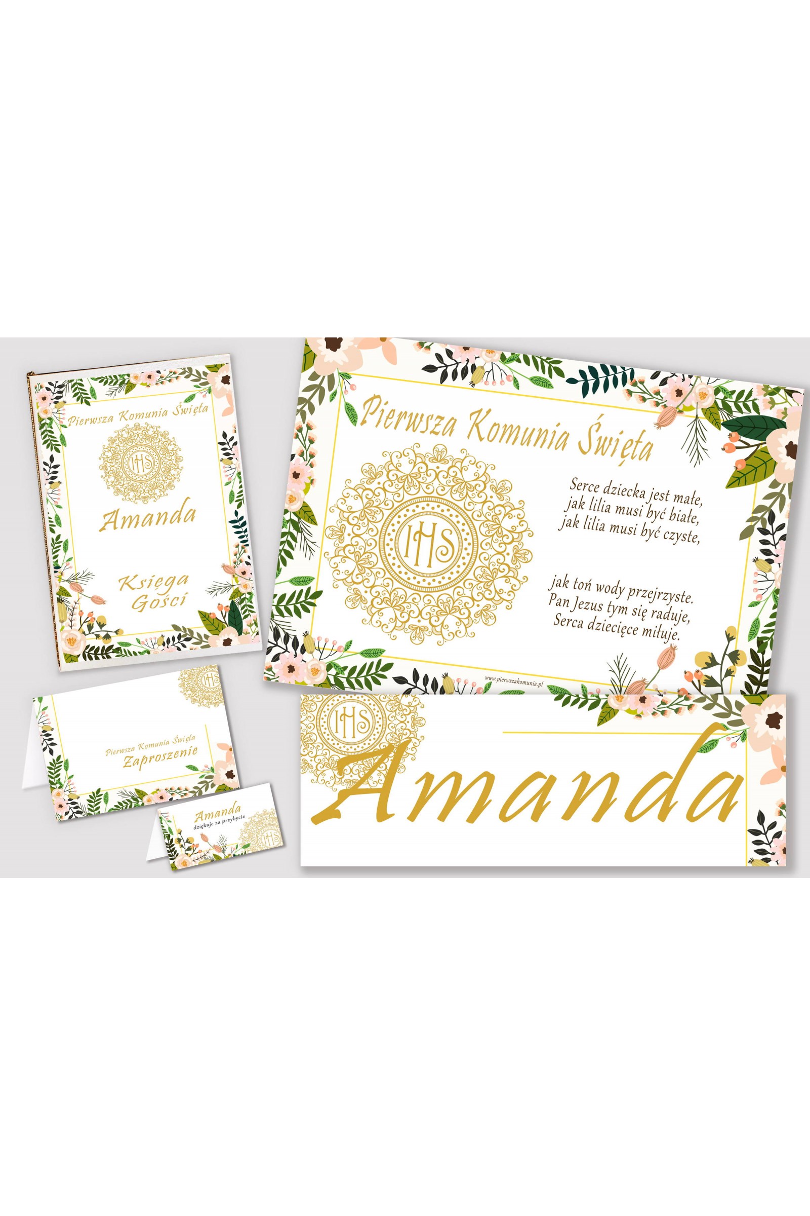 Personalisiertes dekoratives Kommunionsset - Pastellfarbene Mohnblumen - obraz 1